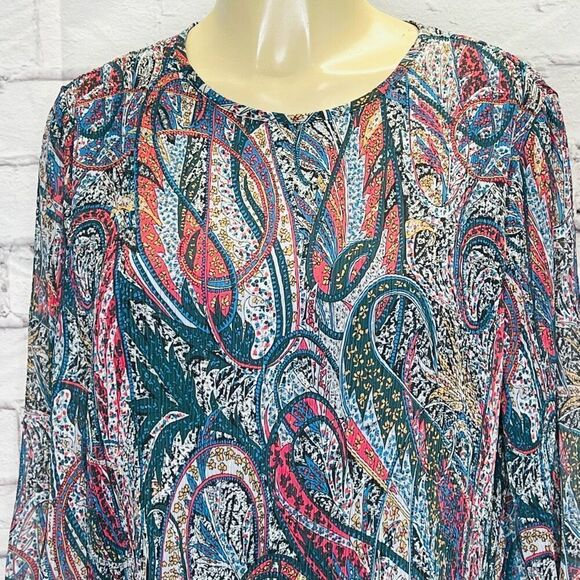 Ted Baker London Womens Multicolor Paisley Pleated Beaatha Blouse Size 3 - Picture 2 of 7
